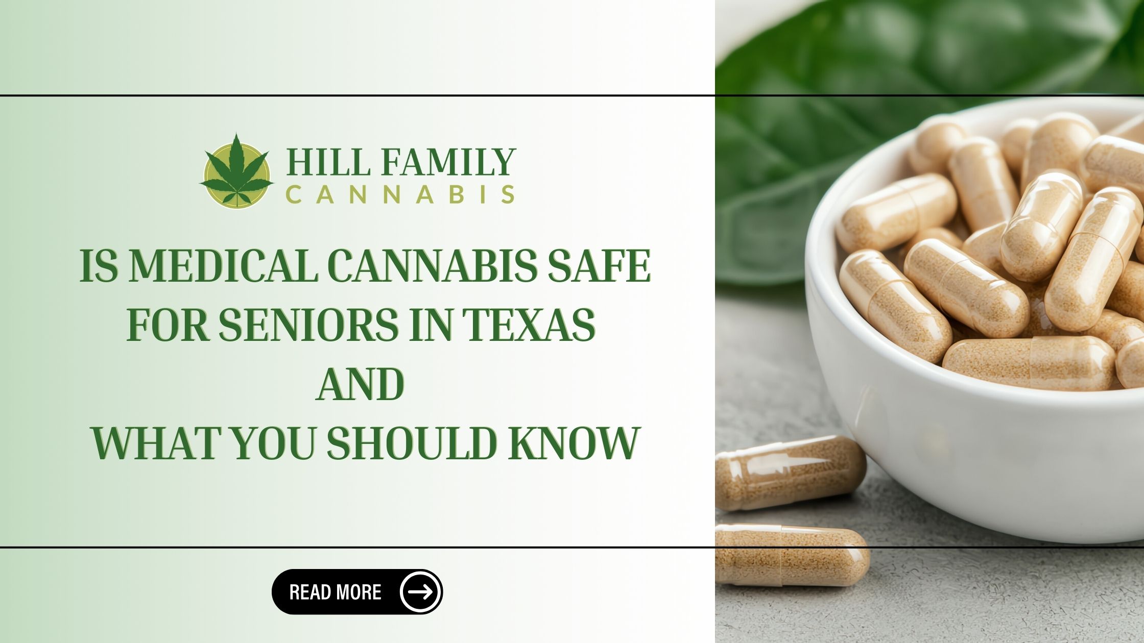 Image of bowl containing medical cannabis capsules with the blog title highlighted with a “Read More” button.